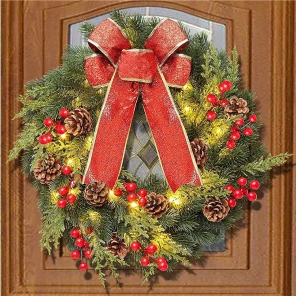 Christmas Wreath 16 inches , with Metal Hanger, Pre-Lit Artificial Christmas